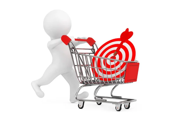 3D-persoon met Shopping Cart en Target as Darten. 3D-rendering — Stockfoto