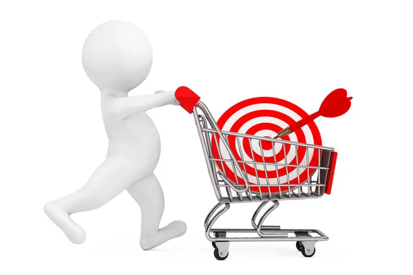 3d Person with Shopping Cart and Target as Darts. 3d Rendering — Stock Photo, Image