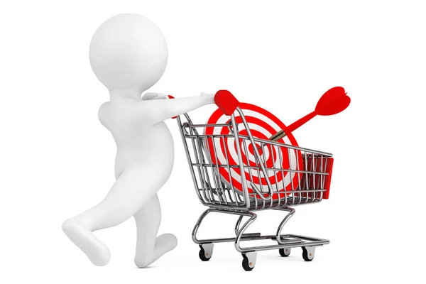Persona 3d con carrito de compras y objetivo como dardos. Renderizado 3d —  Fotos de Stock
