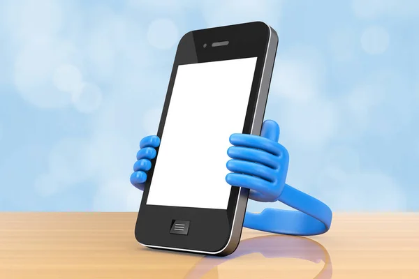 Support de téléphone portable en plastique que les mains tiennent Smartphone. 3d Renderi — Photo