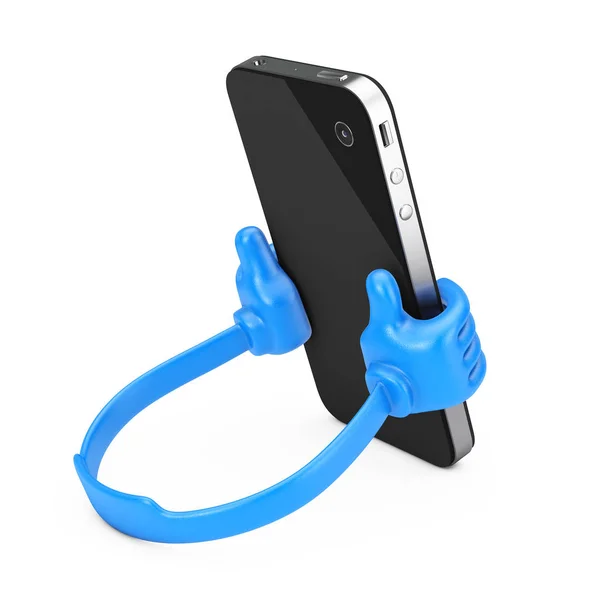 Plastic Mobile Phone Holder as Hands hold Smartphone. 3d Renderi — Stock Photo, Image