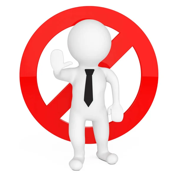 3d Person with Red Stop Warning Sign. 3d Rendering — Stock Photo, Image