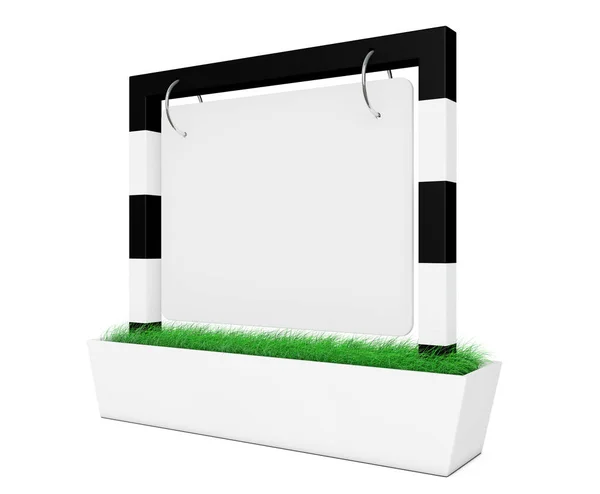 Exibição de mesa de bandeira ao ar livre em branco com grama. Renderização 3d — Fotografia de Stock
