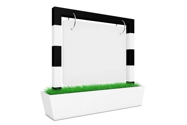 Lege buiten Banner Desk Display met gras. 3D-rendering — Stockfoto