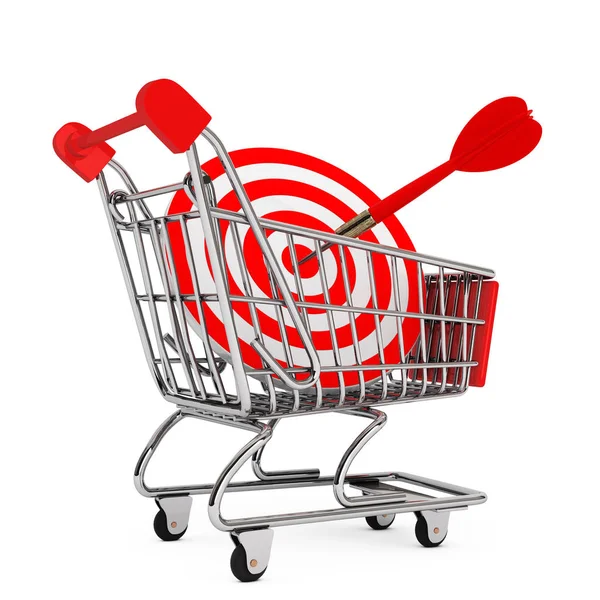 Carrinho de Compras com Target como Dardos. Renderização 3d — Fotografia de Stock