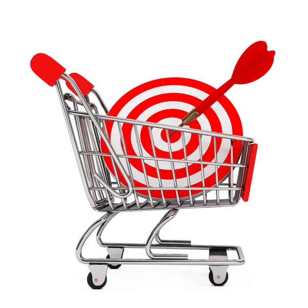 Carrinho de Compras com Target como Dardos. Renderização 3d — Fotografia de Stock