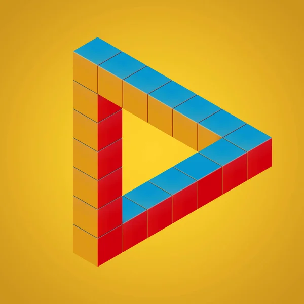 Illusion triangle bouclée impossible multicolore faite avec des cubes . — Photo
