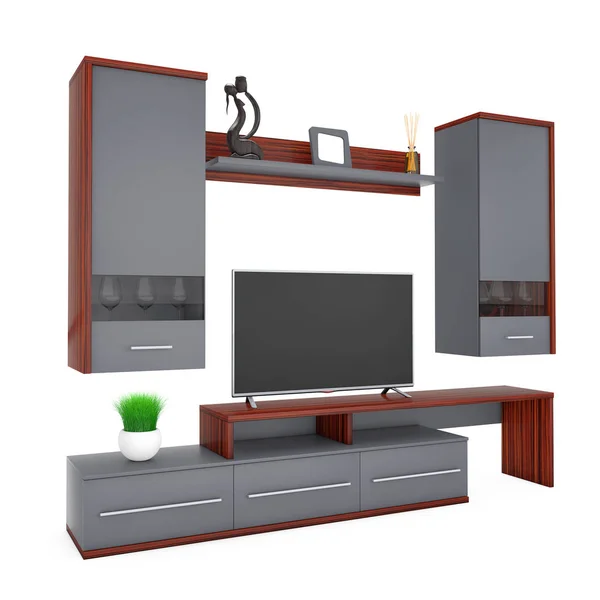 Unidad de pared de sala de estar moderna. Renderizado 3d — Foto de Stock