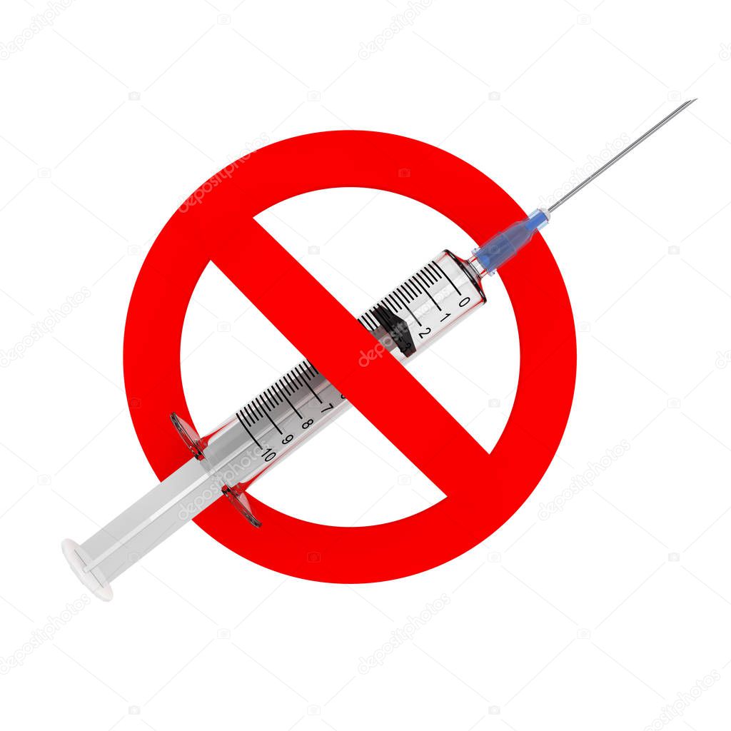 No Drugs Concept. Syringe Crossed with Prohibition Red Symbol. 3