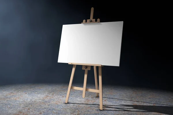 Wooden Artist Easel with White Mock Up Canvas in the volumetric