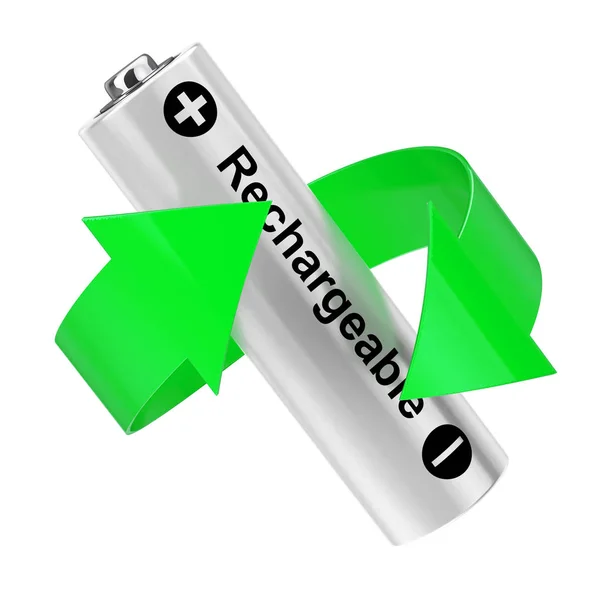 バッテリー リサイクルのコンセプト。再充電可能な二次電池事業の周りの緑色の矢印 — ストック写真