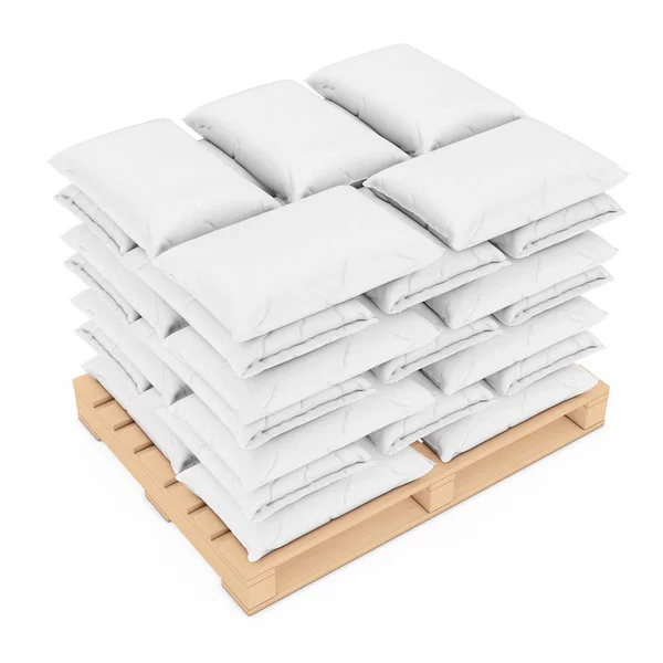 Empilement de sac en papier blanc sur palette en bois. Rendu 3d — Photo