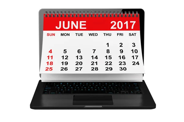 Czerwca 2017 r. Kalendarz na ekranie laptopa. renderowania 3D — Zdjęcie stockowe