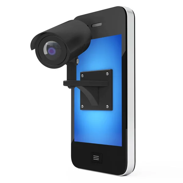 Mobile Phone with Video Security Surveillance Camera. 3d Renderi — Stock Photo, Image