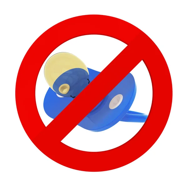 Chupete azul en señal de prohibición. Renderizado 3d — Foto de Stock