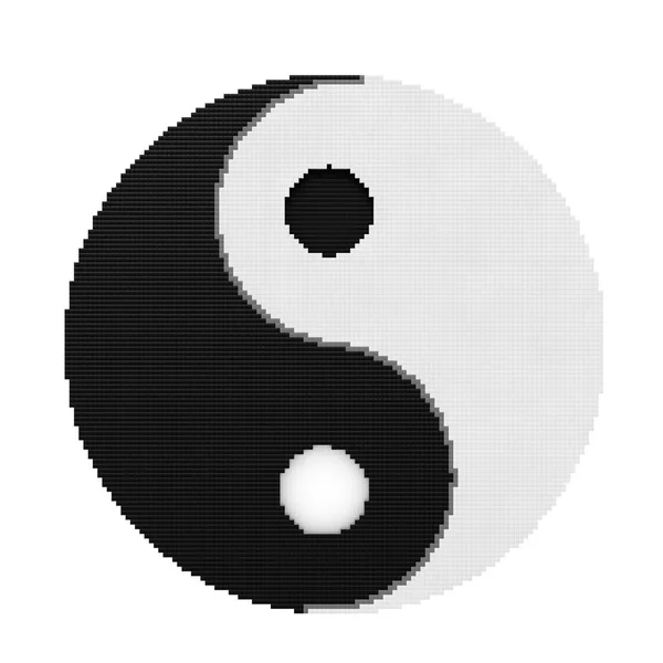 Yin Yang Símbolo de Harmonia e Equilíbrio em Pixel Art Style. 3d re — Fotografia de Stock