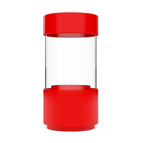 Cilindro de vitrine de loja de vidro vazio vermelho. Renderização 3d — Fotografia de Stock