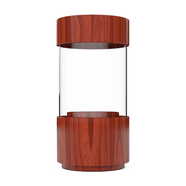 Wooden Empty Glass Shop Showcase Cylinder. 3d Rendering — Stock Photo, Image