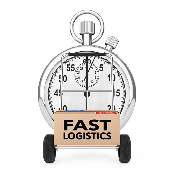 Concetto logistico. Cronometro vicino a Box con Fast Logistics Sign ov — Foto Stock