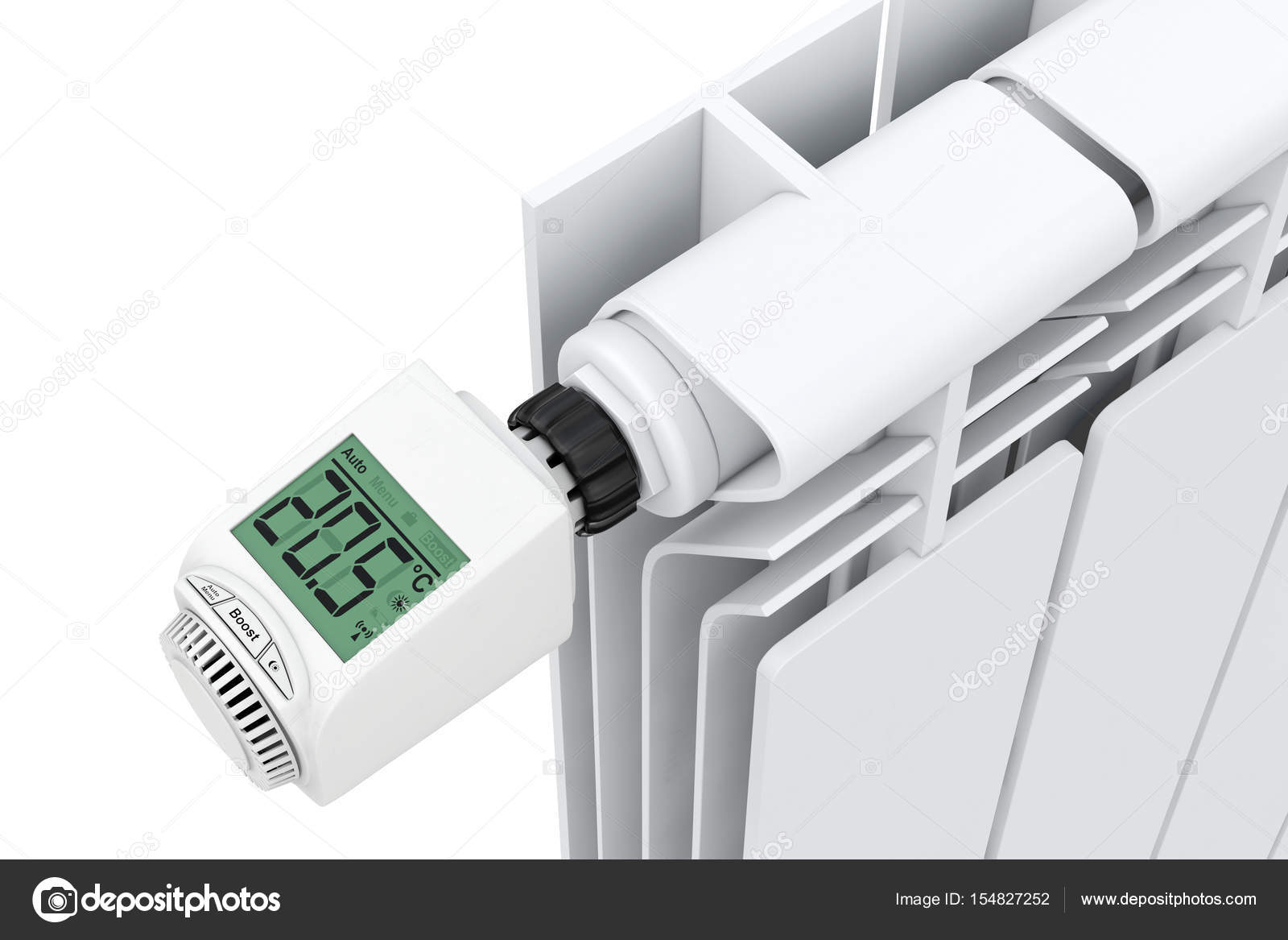 Digital Wireless Radiator Thermostatic Valve connected to Radiat Stock Photo by ©doomu 154827252