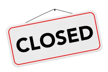 Kapalı kapının işareti ipte asılı. 3D render