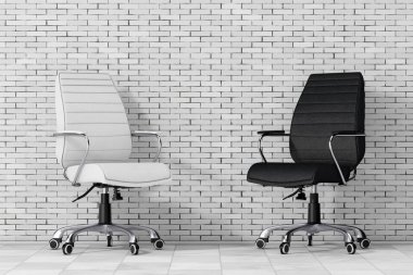 Siyah ve beyaz deri patron Ofis koltukları. 3D render