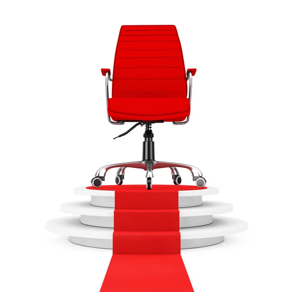 Red Leather Boss Office Chair over Round White Pedestal with Ste — Stock Photo, Image