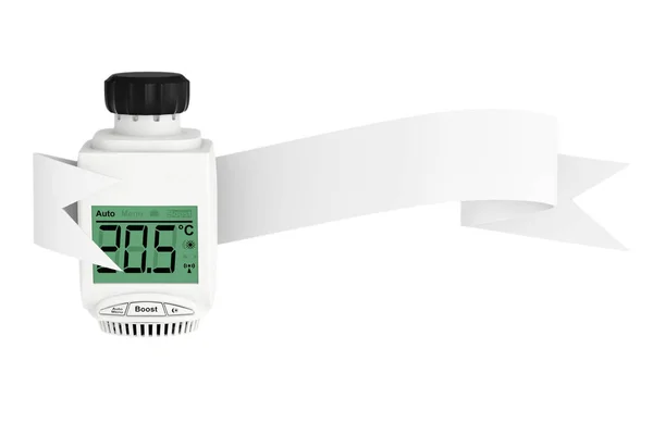 Kaloryfer bezprzewodowej zawór termostatyczny z wstążką Banner. — Zdjęcie stockowe