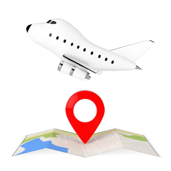 Çizgi film oyuncak Jet uçak üzerinde katlanmış soyut navigasyon haritası zekâ — Stok fotoğraf