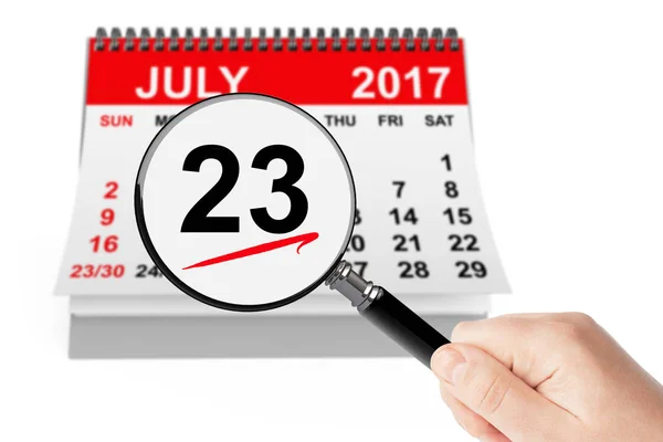 Concetto della Giornata Nazionale degli Hot Dog. 23 luglio 2017 calendario con ingrandimento — Foto Stock