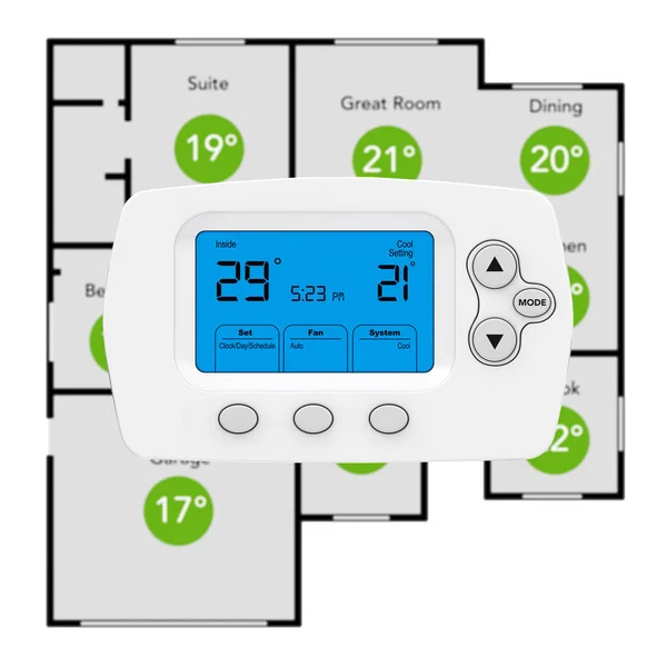 Moderno termostato de programación y sistema de control climático con Ho — Foto de Stock