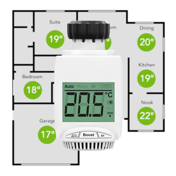 Radiador inalámbrico digital Válvula termostática como control climático — Foto de Stock