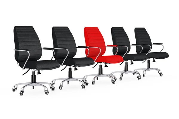 Reunión grande de negocios. rojo cuero jefe oficina silla entre ot — Foto de Stock