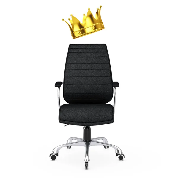 Black Leather Boss Office Chair with Golden Crown. 3d Rendering — Stock Photo, Image