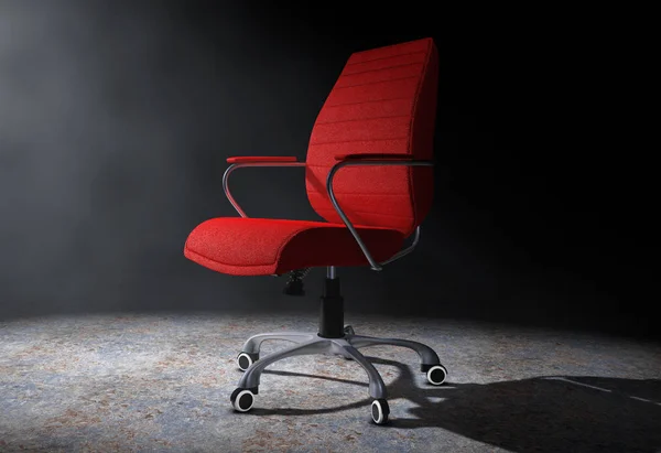 Kırmızı deri patron ofis koltuğu hacimsel ışık. 3D render — Stok fotoğraf