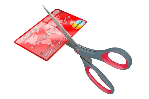 Ciseaux Couper carte de crédit. Rendu 3d — Photo