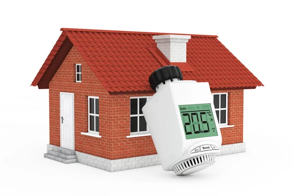 Digitale draadloze Radiator thermostatische afsluiter in de buurt van woningbouw — Stockfoto