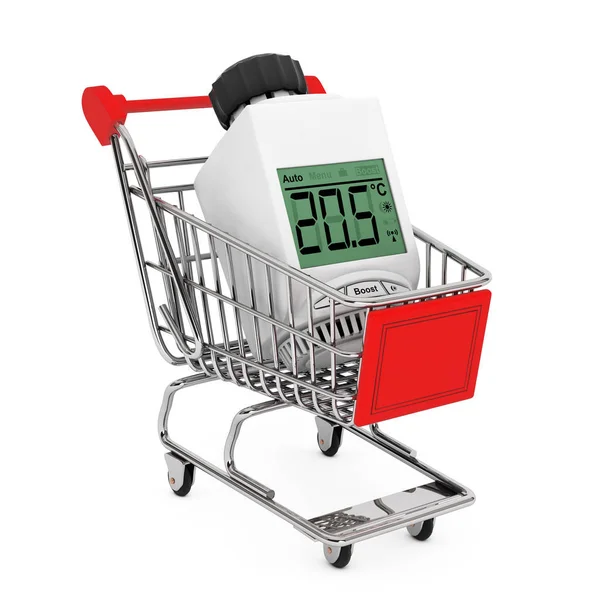 Digital Wireless Radiator Thermostatic Valve in Shopping Cart. 3 — Stock Photo, Image