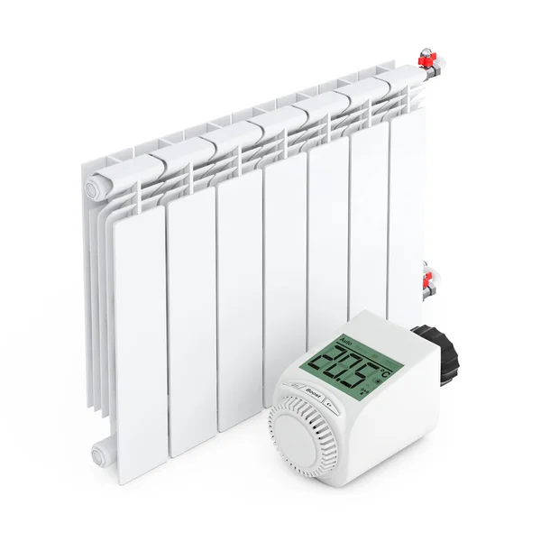 Digitale draadloze Radiator thermostatische afsluiter in de buurt van de Radiator. 3D-R — Stockfoto