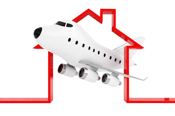 Avión de juguete de dibujos animados Jet en el aeropuerto abstracto o el edificio Hangar — Foto de Stock