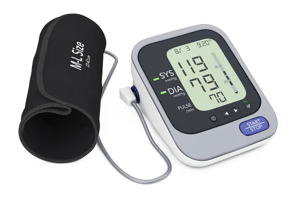 Monitor digital de presión arterial con manguito. Renderizado 3d —  Fotos de Stock