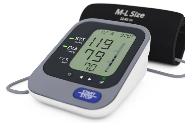 Monitor digital de presión arterial con manguito. Renderizado 3d —  Fotos de Stock