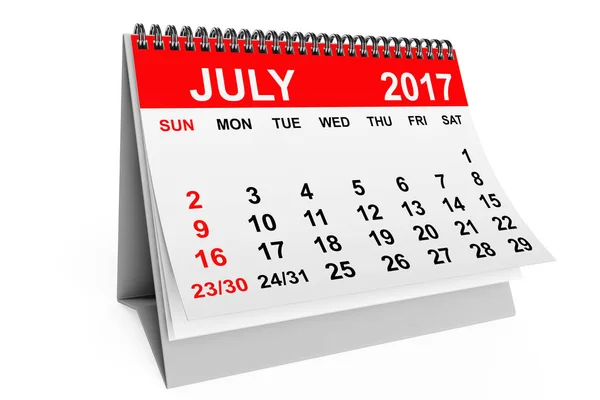 Calendario Julio 2017. Renderizado 3d —  Fotos de Stock