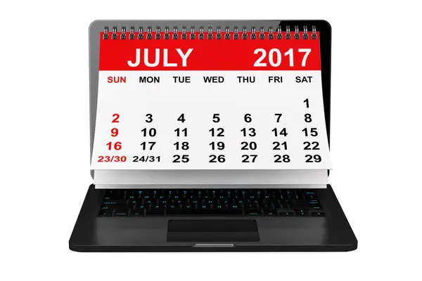 ノート パソコンの画面の上 2017年 7 月カレンダーです。3 d レンダリング — ストック写真