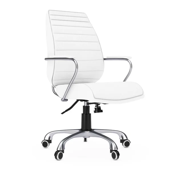 Silla de oficina de jefe de cuero blanco. Renderizado 3d — Foto de Stock