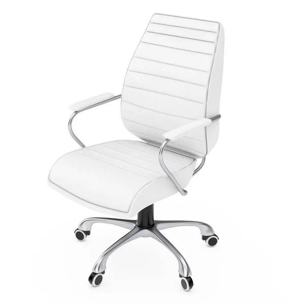 Білий шкіряний бос офісний стілець. 3D рендерингу — стокове фото