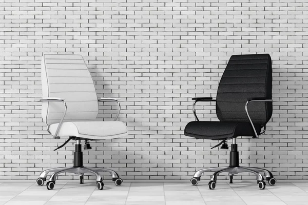 Zwart-wit lederen Boss bureaustoelen. 3D-rendering — Stockfoto