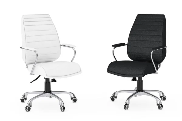 Chaises de bureau Boss en cuir noir et blanc. Rendu 3d — Photo