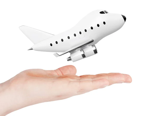 Cartoon Toy Jet Airplane over Hand (en inglés). Renderizado 3d —  Fotos de Stock