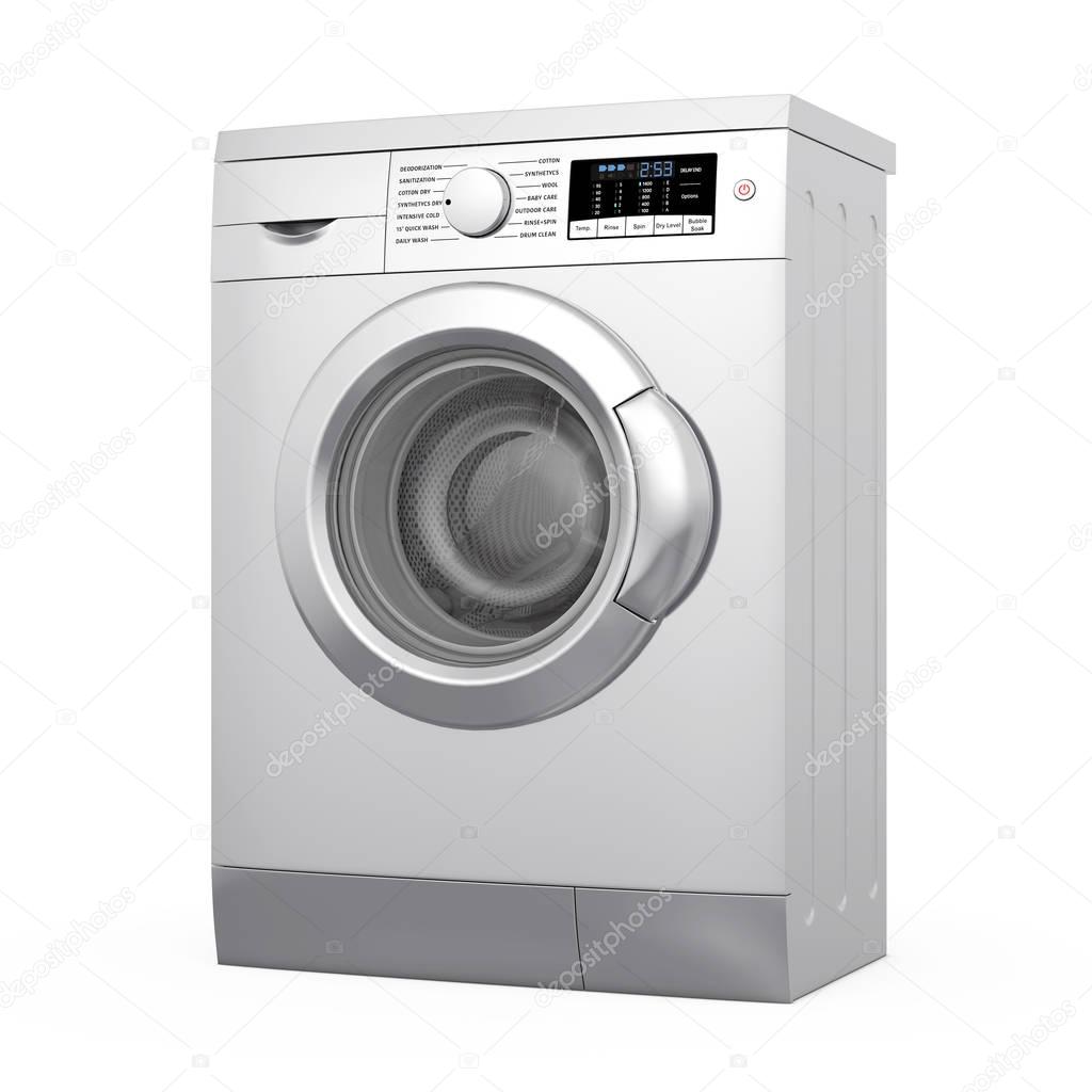 Modern Metalic Washing Machine. 3d Rendering